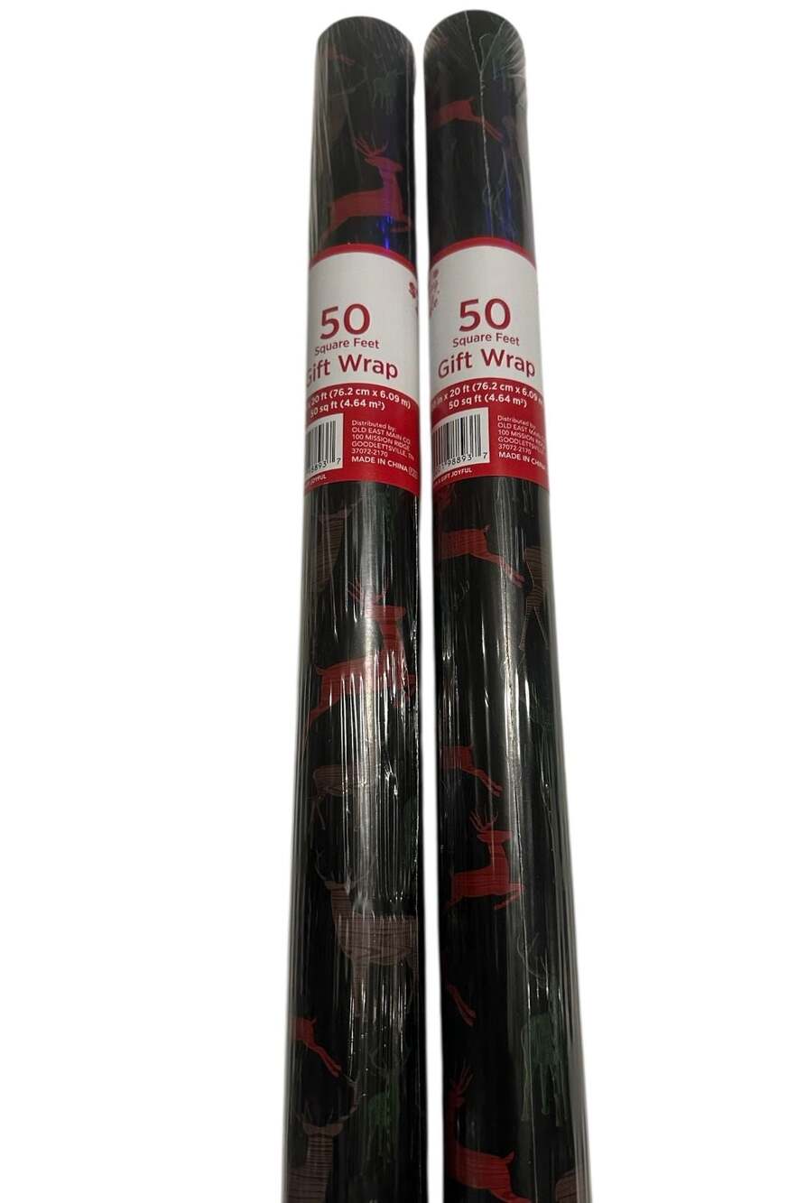 Set of 2 Old East Main Co. Reindeer Christmas Gift Wrap Rolls 50 Sq Ft Each